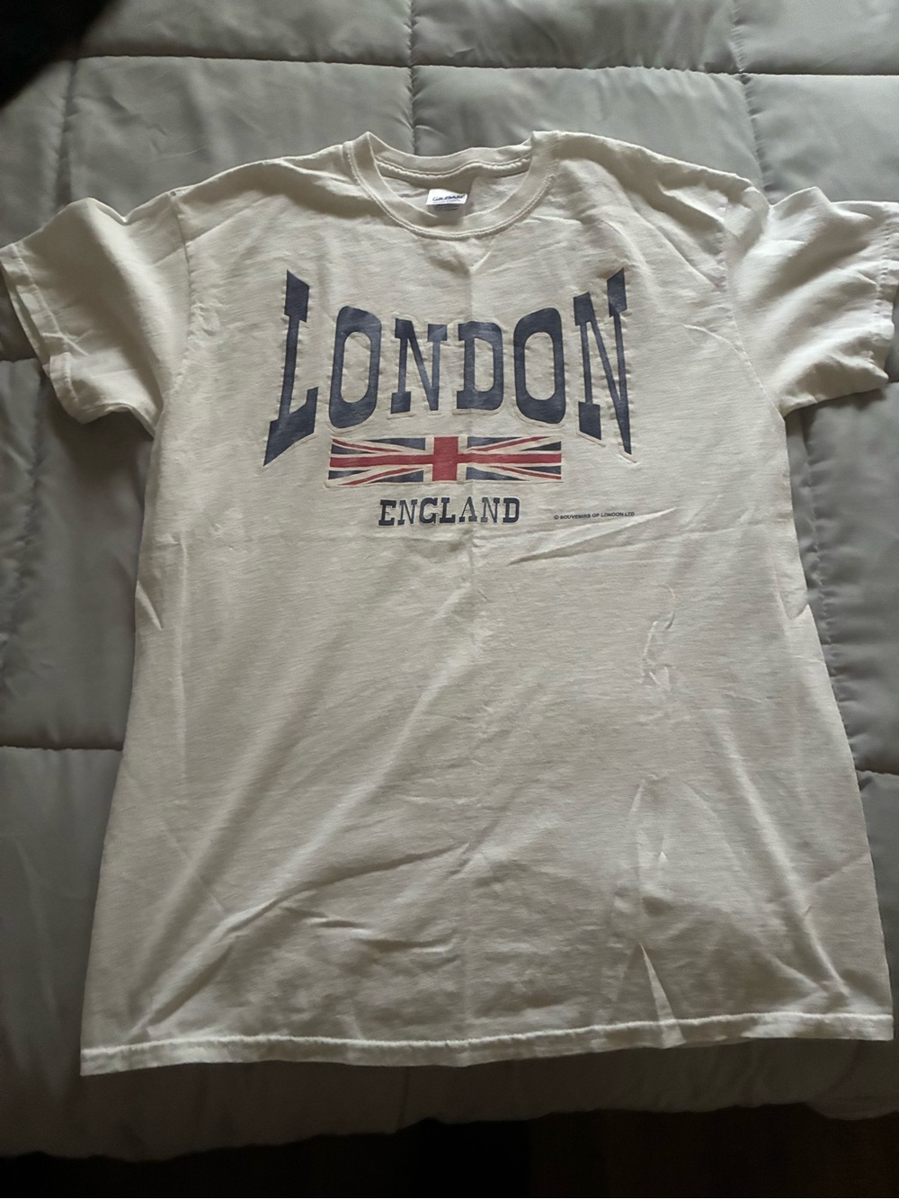 London England Graphic Tee - Cream with Navy & Red